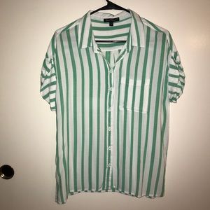 Velvet Heart Green/White Striped Button Up Shirt